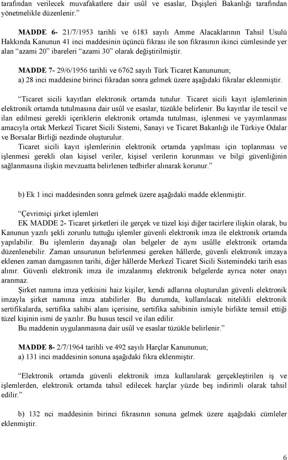 olarak değiştirilmiştir. MADDE 7-29/6/1956 tarihli ve 6762 sayılı Türk Ticaret Kanununun; a) 28 inci maddesine birinci fıkradan sonra gelmek üzere aşağıdaki fıkralar eklenmiştir.