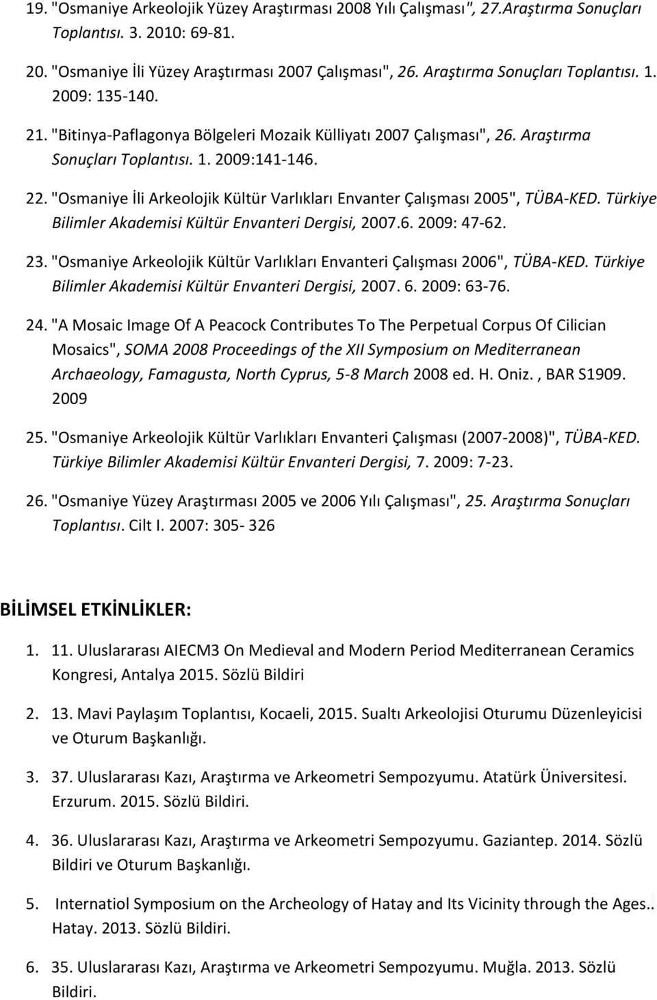 "Osmaniye İli Arkeolojik Kültür Varlıkları Envanter Çalışması 2005", TÜBA-KED. Türkiye Bilimler Akademisi Kültür Envanteri Dergisi, 2007.6. 2009: 47-62. 23.