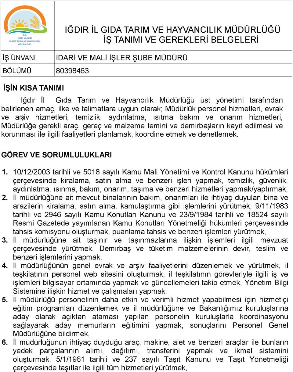 gerekli araç, gereç ve malzeme temini ve demirbaşların kayıt edilmesi ve korunması ile ilgili faaliyetleri planlamak, koordine etmek ve denetlemek. GÖREV VE SORUMLULUKLARI 1.