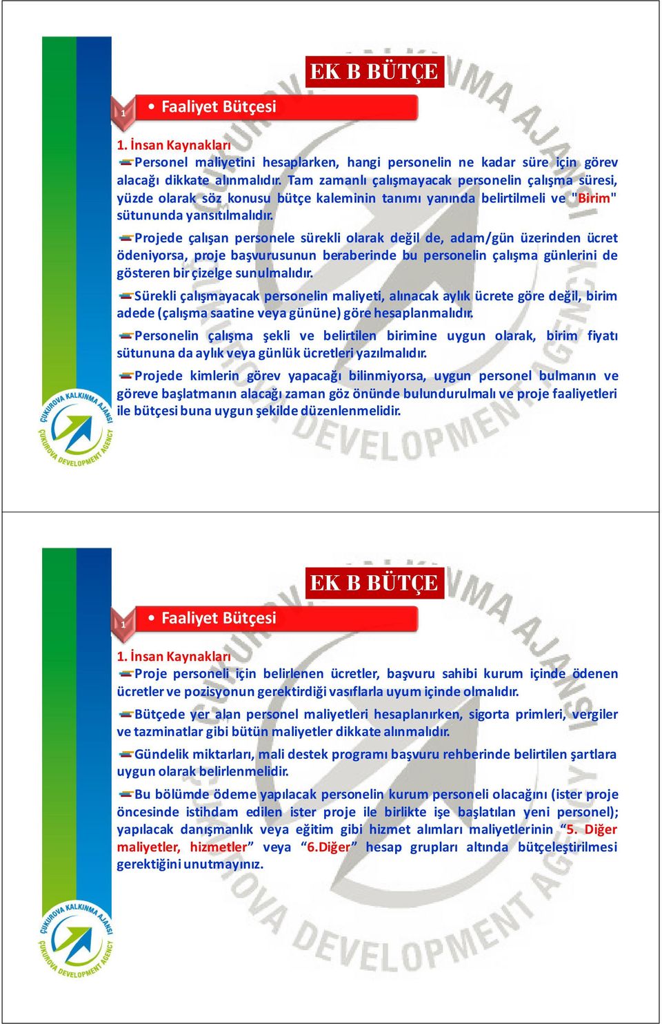 Projede çalışan personele sürekli olarak değil de, adam/gün üzerinden ücret ödeniyorsa, proje başvurusunun beraberinde bu personelin çalışma günlerini de gösteren bir çizelge sunulmalıdır.