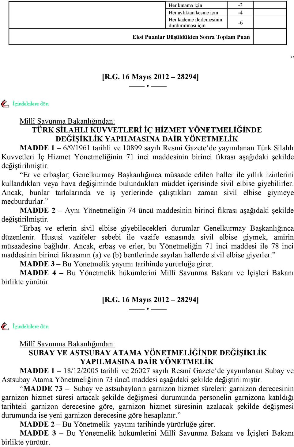 yayımlanan Türk Silahlı Kuvvetleri İç Hizmet Yönetmeliğinin 71 inci maddesinin birinci fıkrası aşağıdaki şekilde değiştirilmiştir.