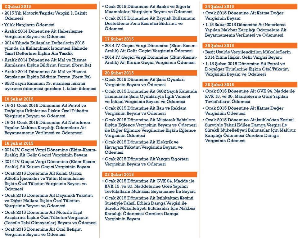 Ait Mal ve Hizmet Aralık 2014 Dönemine Ait Mal ve Hizmet uyarınca ödenmesi gereken 1.