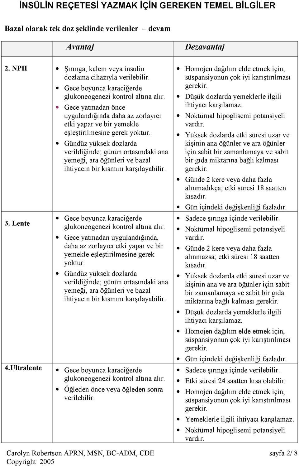 Gündüz yüksek dozlarda verildiğinde; günün ortasındaki ana yemeği, ara öğünleri ve bazal ihtiyacın bir kısmını karşılayabilir. Gece boyunca karaciğerde glukoneogenezi kontrol altına alır.