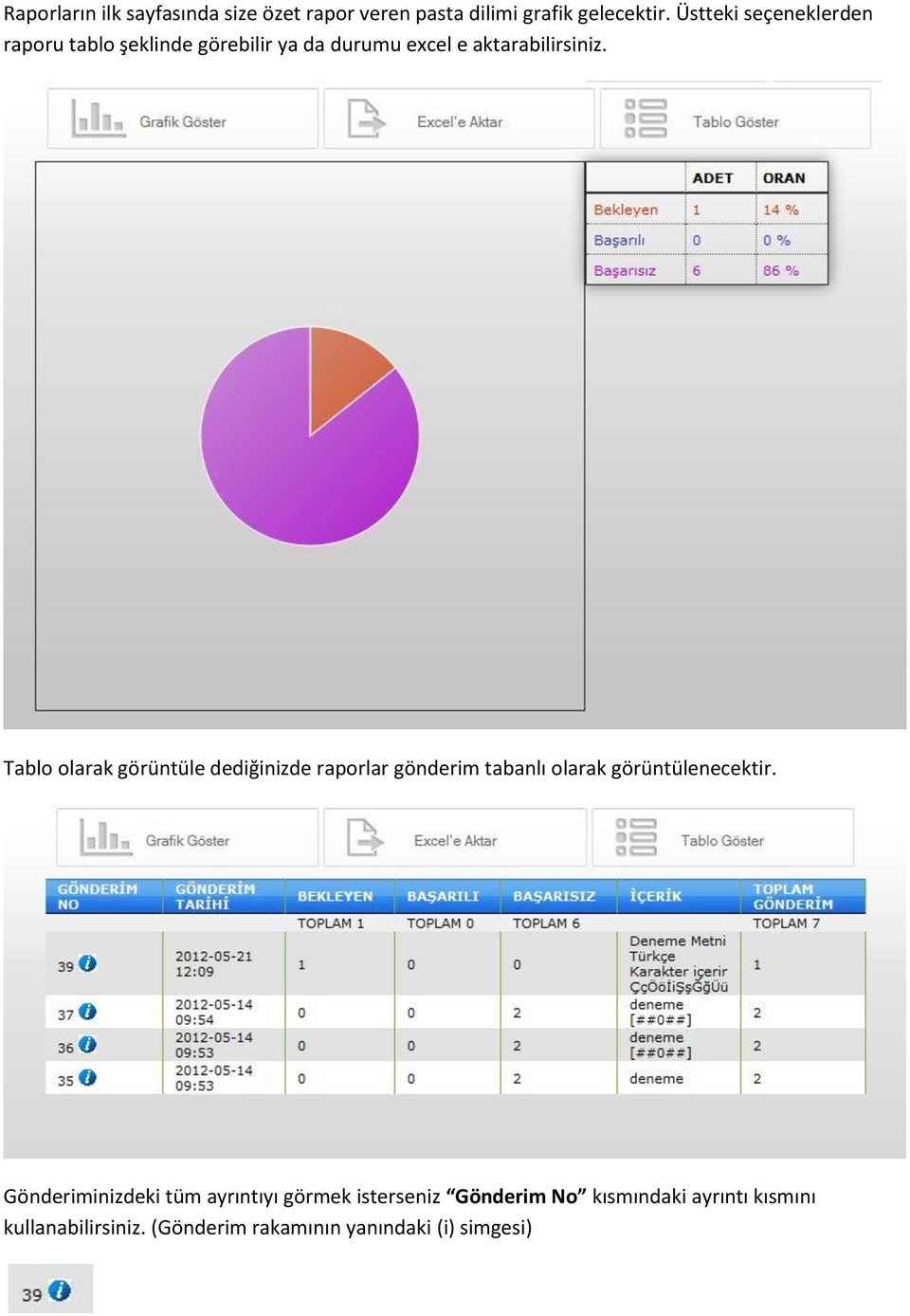 Tablo olarak görüntüle dediğinizde raporlar gönderim tabanlı olarak görüntülenecektir.