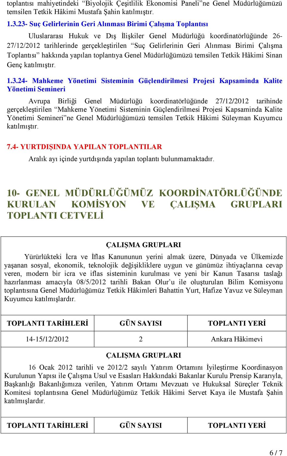 Alınması Birimi ÇalıĢma Toplantısı hakkında yapılan toplantıya Genel Müdürlüğümüzü temsilen Tetkik Hâkimi Sinan Genç katılmıģtır. 1.3.