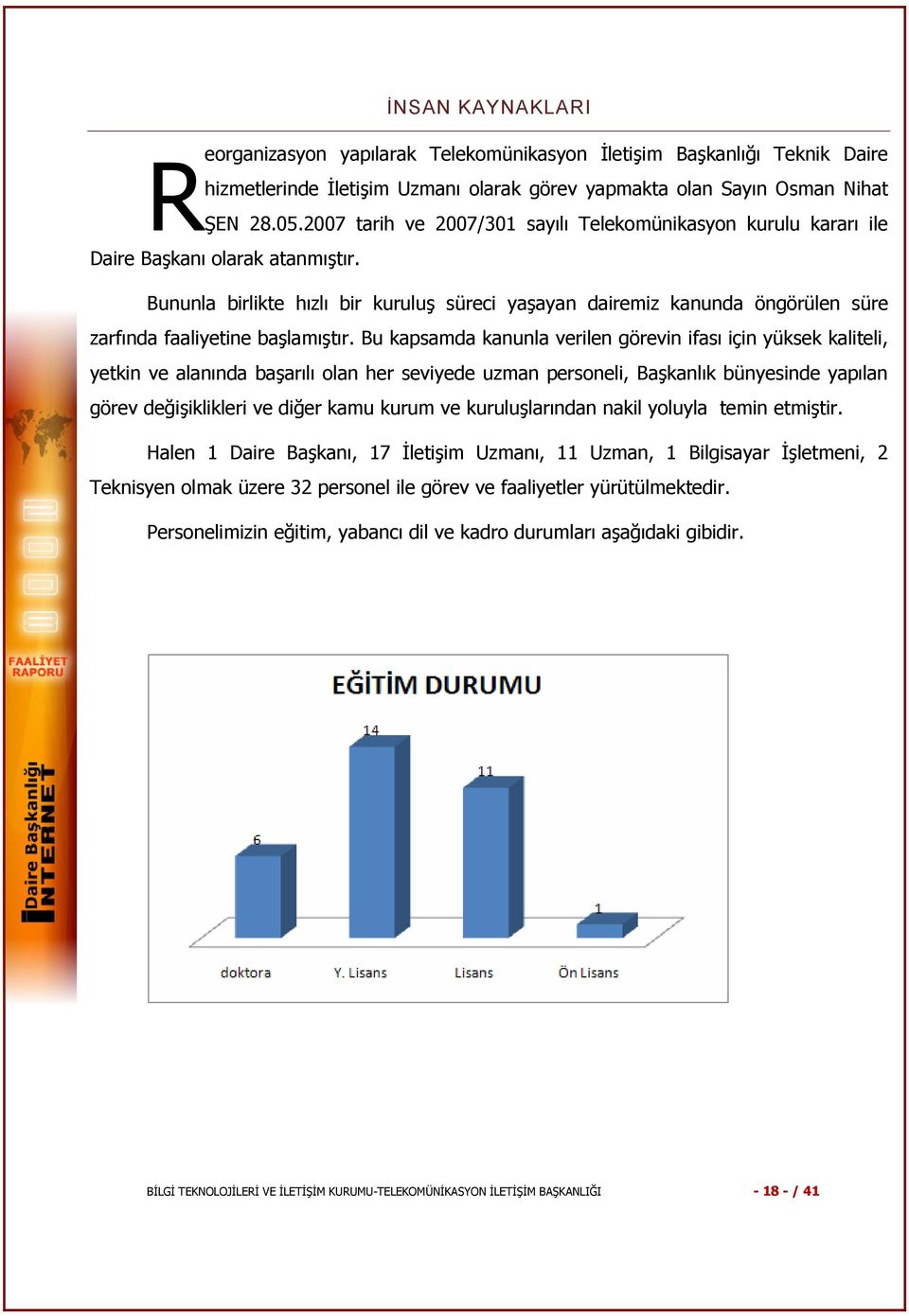 Bununla birlikte hızlı bir kuruluş süreci yaşayan dairemiz kanunda öngörülen süre zarfında faaliyetine başlamıştır.