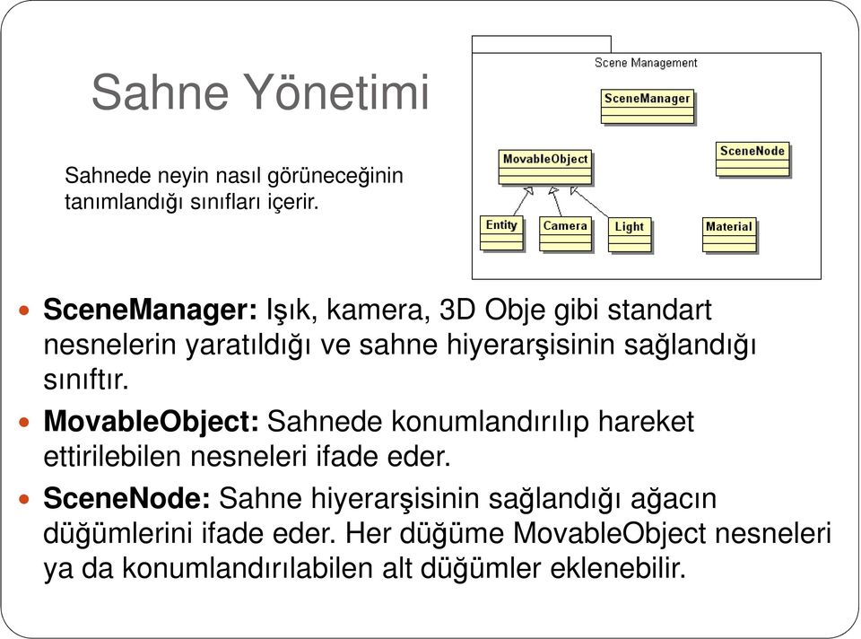 sınıftır. MovableObject: Sahnede konumlandırılıp hareket ettirilebilen nesneleri ifade eder.