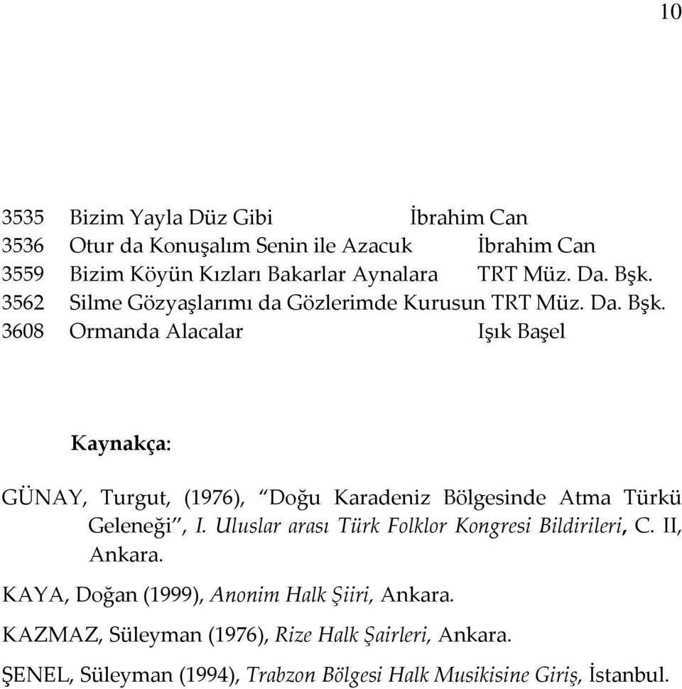 Uluslar arası Türk Folklor Kongresi Bildirileri, C. II, Ankara. KAYA, Doğan (1999), Anonim Halk Şiiri, Ankara.