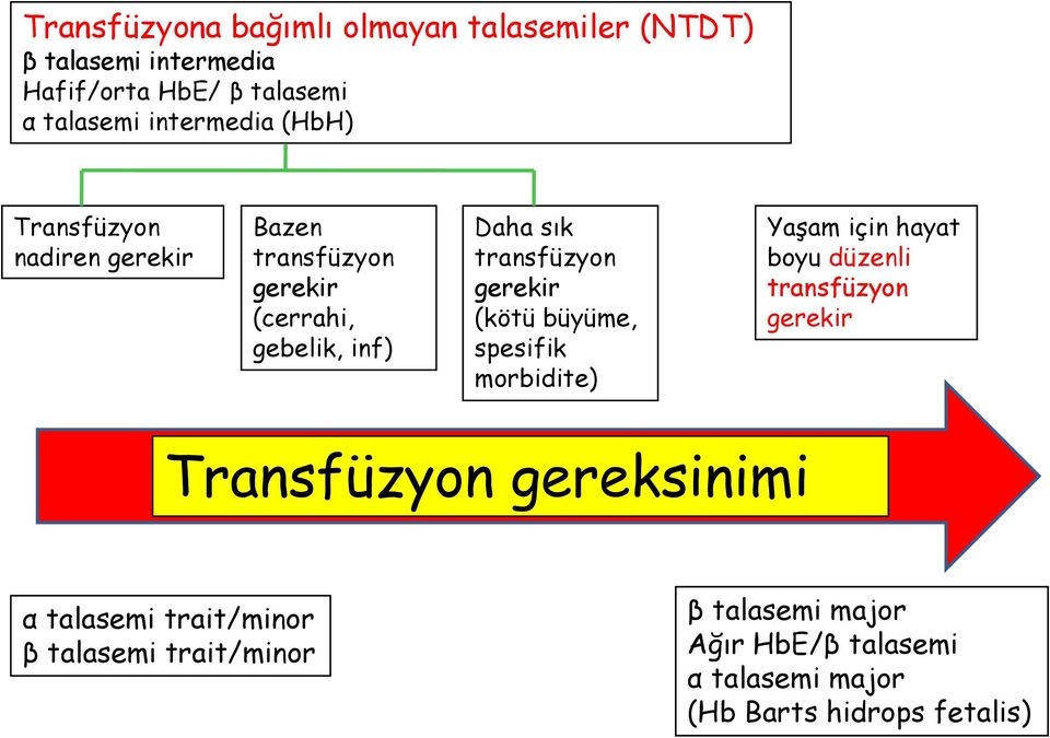 gerekir (kötü büyüme, spesifik morbidite) Yaşam için hayat boyu düzenli transfüzyon gerekir Transfüzyon gereksinimi