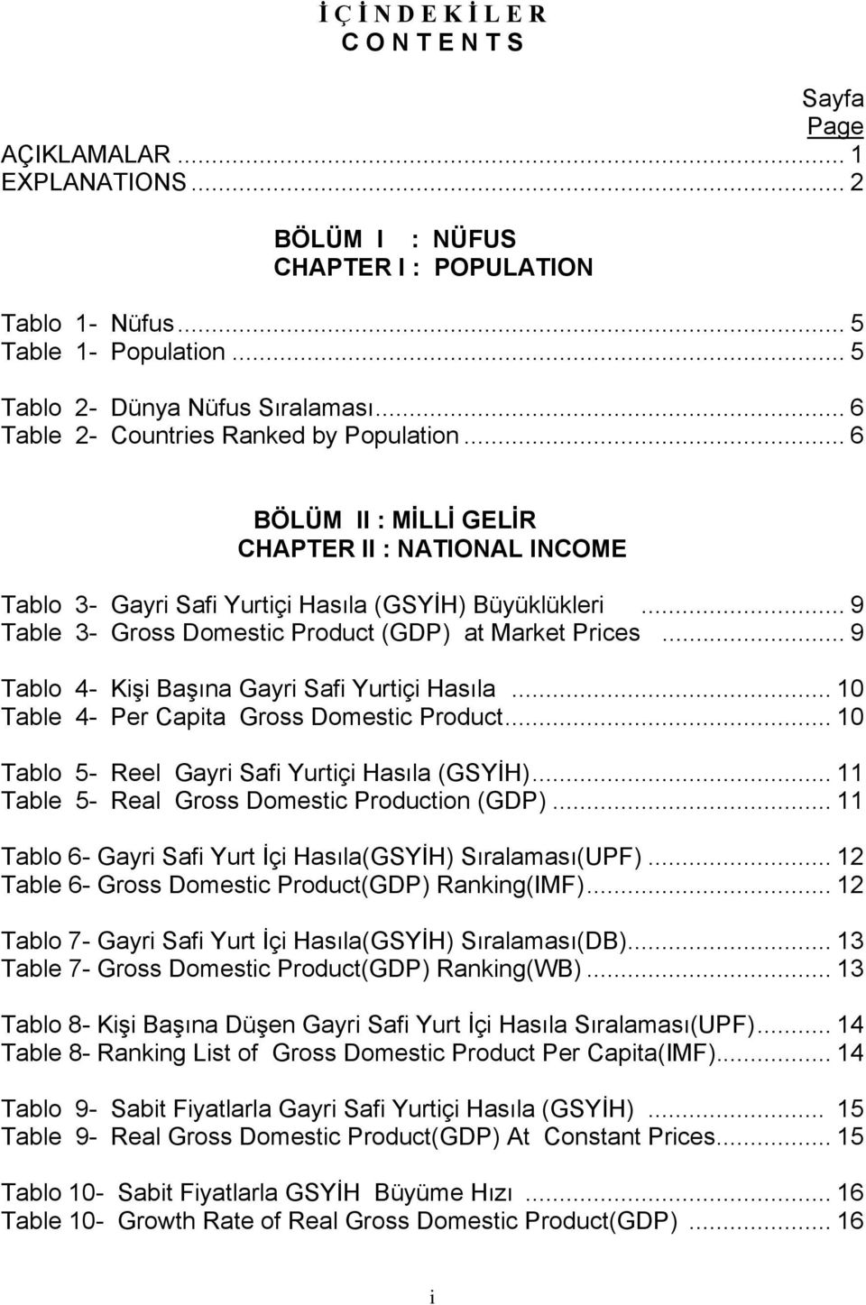 .. 9 Table 3- Gross Domestic Product (GDP) at Market Prices... 9 Tablo 4- Kişi Başına Gayri Safi Yurtiçi Hasıla... 10 Table 4- Per Capita Gross Domestic Product.