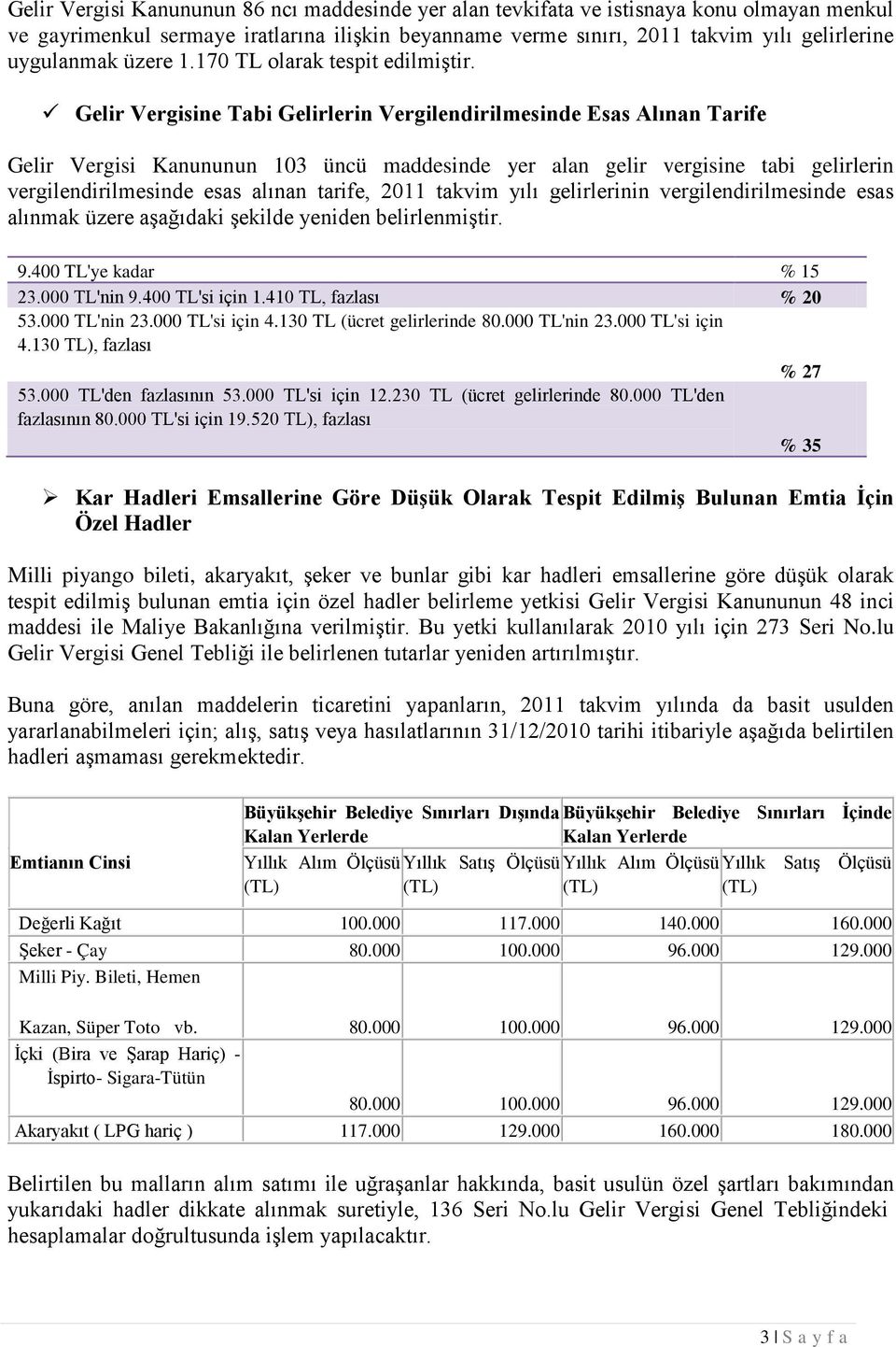 Gelir Vergisine Tabi Gelirlerin Vergilendirilmesinde Esas Alınan Tarife Gelir Vergisi Kanununun 103 üncü maddesinde yer alan gelir vergisine tabi gelirlerin vergilendirilmesinde esas alınan tarife,