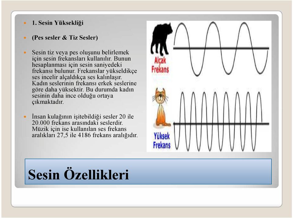 Kadın seslerinin frekansı erkek seslerine göre daha yüksektir. Bu durumda kadın sesinin daha ince olduğu ortaya çıkmaktadır.