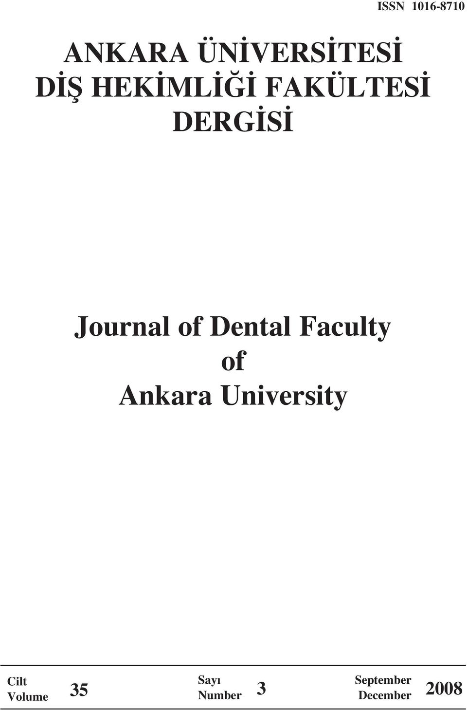 Dental Faculty of Ankara University Cilt