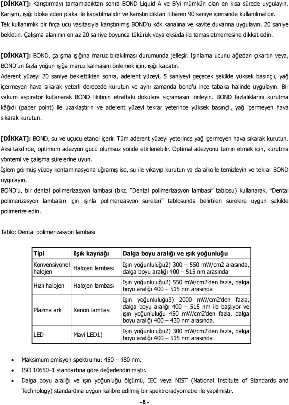 Tek kullanımlık bir fırça ucu vasıtasıyla karıştırılmış BOND u kök kanalına ve kavite duvarına uygulayın. 20 saniye bekletin.