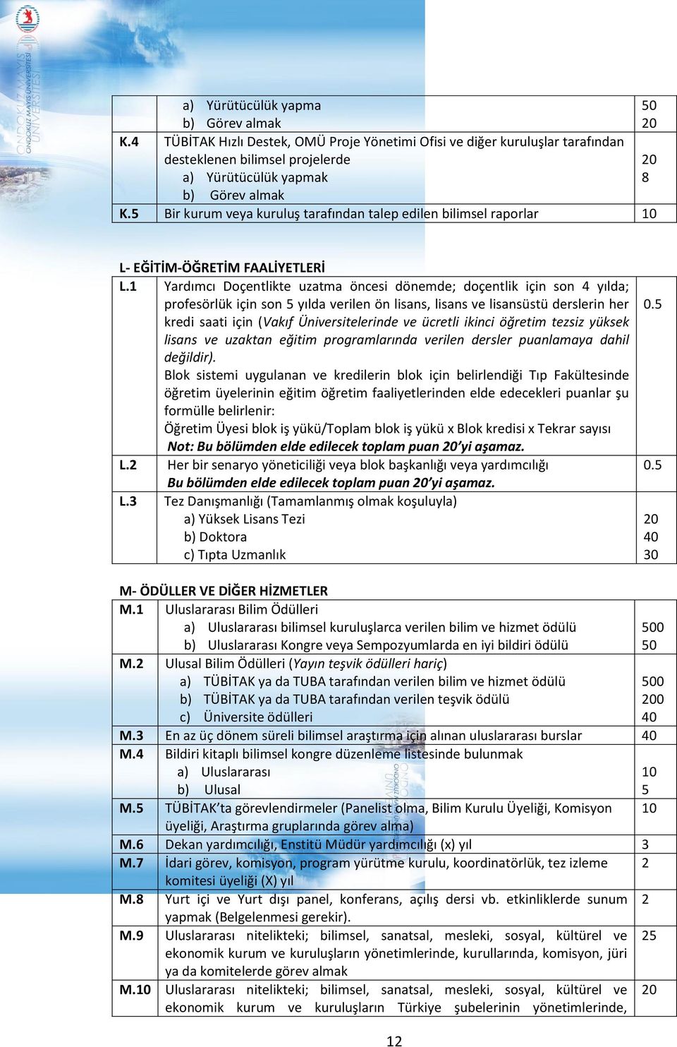 1 Yardımcı Doçentlikte uzatma öncesi dönemde; doçentlik için son 4 yılda; profesörlük için son 5 yılda verilen ön lisans, lisans ve lisansüstü derslerin her kredi saati için (Vakıf Üniversitelerinde