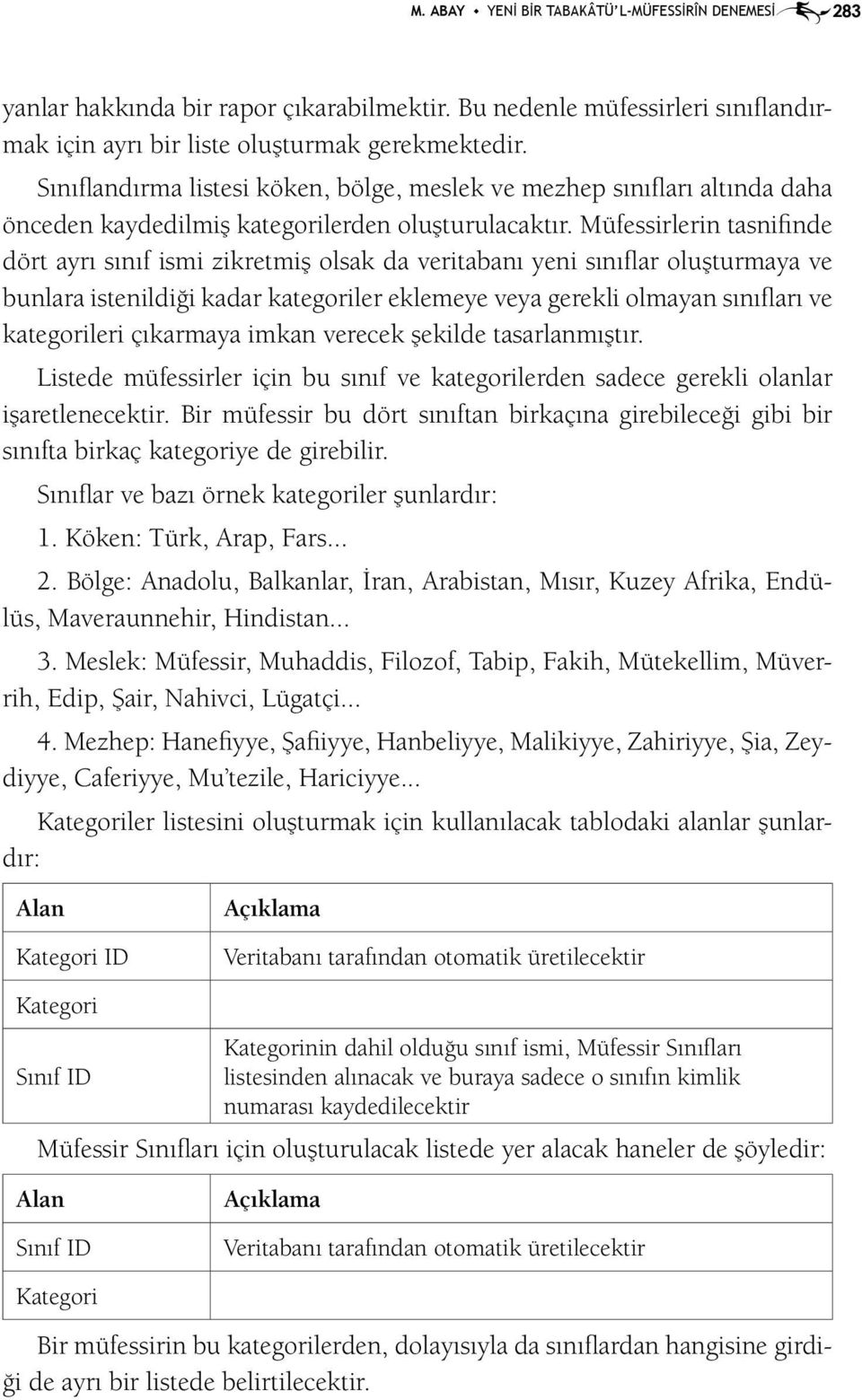 Müfessirlerin tasnifinde dört ayrı sınıf ismi zikretmiş olsak da veritabanı yeni sınıflar oluşturmaya ve bunlara istenildiği kadar kategoriler eklemeye veya gerekli olmayan sınıfları ve kategorileri