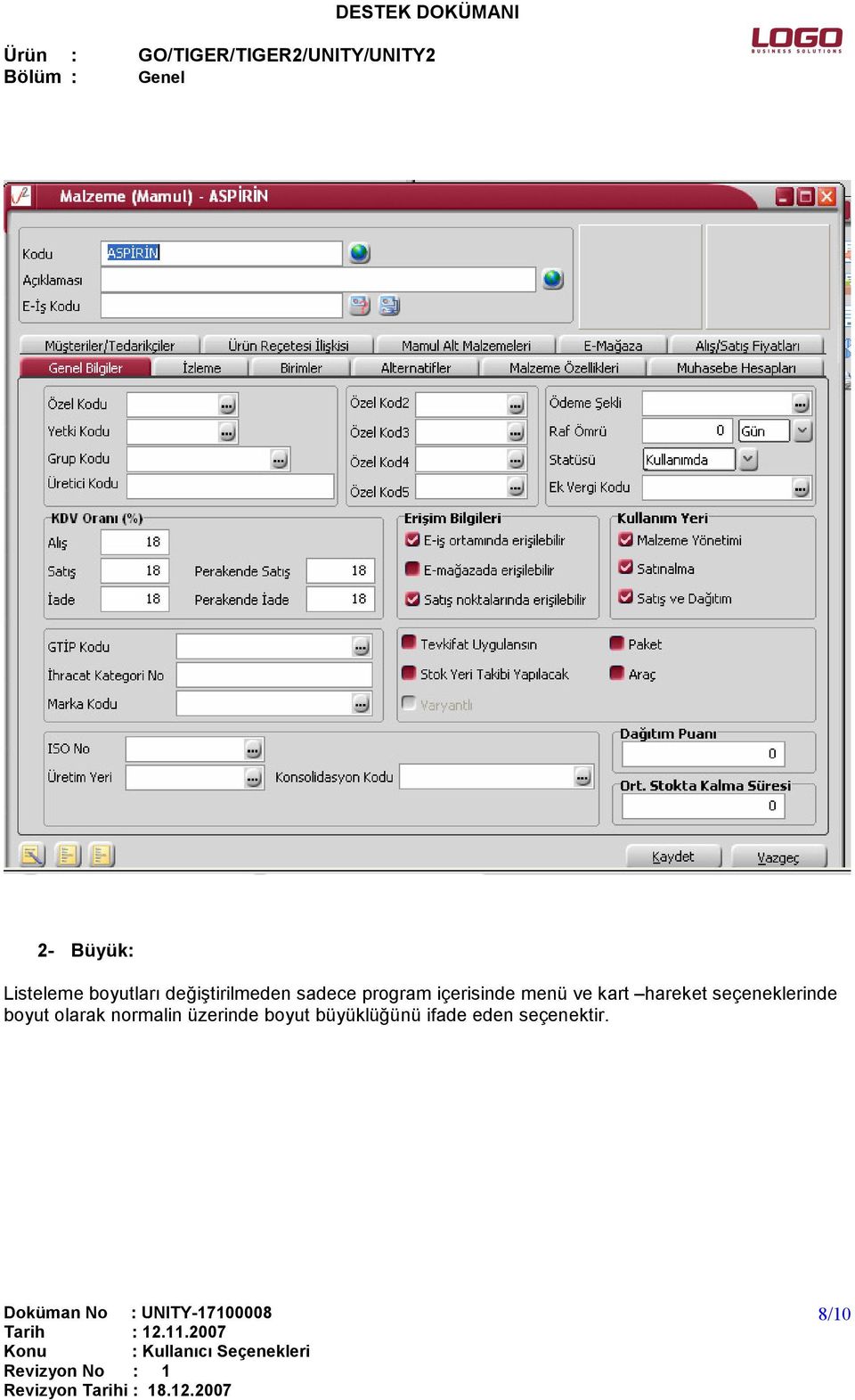 hareket seçeneklerinde boyut olarak normalin