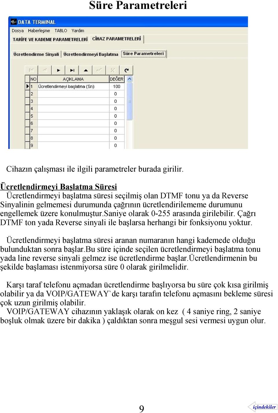 saniye olarak 0-255 arasında girilebilir. Çağrı DTMF ton yada Reverse sinyali ile başlarsa herhangi bir fonksiyonu yoktur.