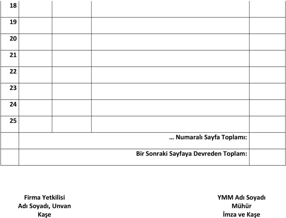 Toplam: Firma Yetkilisi Adı Soyadı,