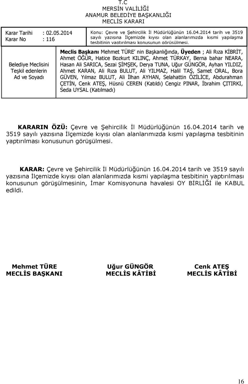 KARARIN ÖZÜ: Çevre ve ġehircilik Ġl Müdürlüğünün 16.04.