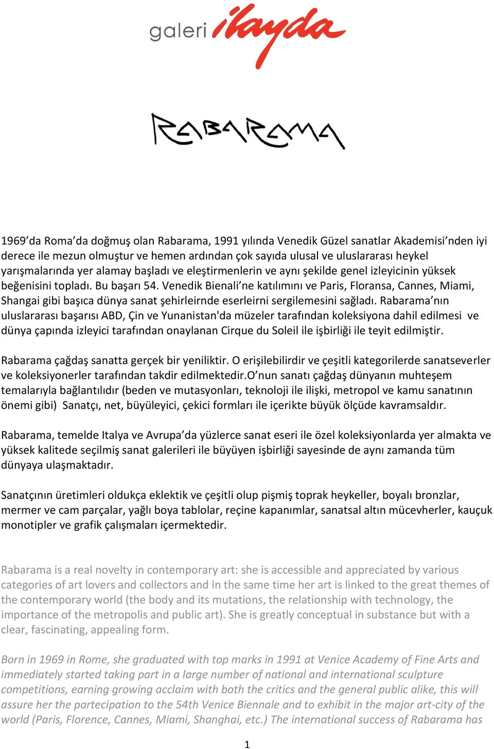 Venedik Bienali ne katılımını ve Paris, Floransa, Cannes, Miami, Shangai gibi başıca dünya sanat şehirleirnde eserleirni sergilemesini sağladı.