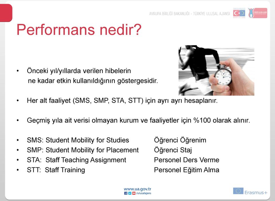 Geçmiş yıla ait verisi olmayan kurum ve faaliyetler için %100 olarak alınır.