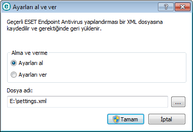 Yapılandırma verme adımları da bu işleme son derece yakındır. Ana program penceresinde, Ayarlar > Ayarları Al/Ver öğesini tıklatın.