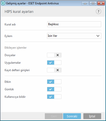 tıklatın. Burada kural seçebilir, oluşturabilir, düzenleyebilir veya silebilirsiniz. Aşağıdaki örnekte, uygulamalara ilişkin istenmeyen davranışları kısıtlamayı göstereceğiz: 1.