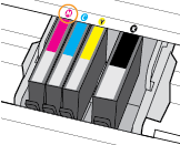5. Yardım için renklerle kodlanmış harfleri kullanarak, kartuşu boş yuva içinde kaydırıp sıkıca yerine oturtun. Kartuş üzerindeki renk kodlu harfin, yuvadaki ile eşleştiğinden emin olun. 6.