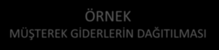 ÖRNEK MÜŞTEREK GİDERLERİN DAĞITILMASI ORTAK GİDERLER PAZARLAMA SATIŞ DAĞITIM 22.000- GENEL YÖNETİM GİDERLERİ 38.000- TOPLAM ORTAK GİDERLER 60.000- HARCAMA TUTARI HASILAT A Taahhüt işi 150.