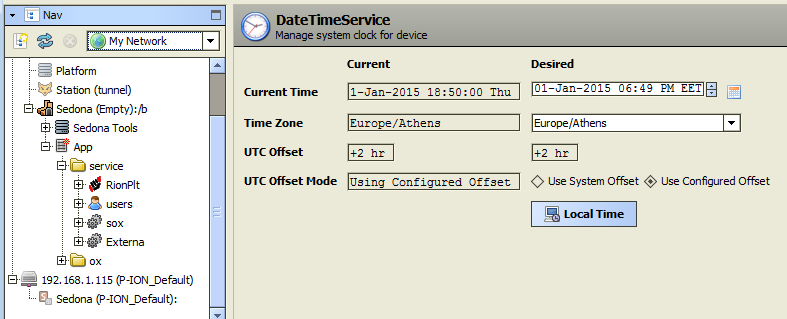 1 Uygulama içine External DateTime Service ekle Sedona uygulamasına ExternalDateTimeService ekle Bu servis standart Sedona DateTimeService gibi çalışmaktadır.