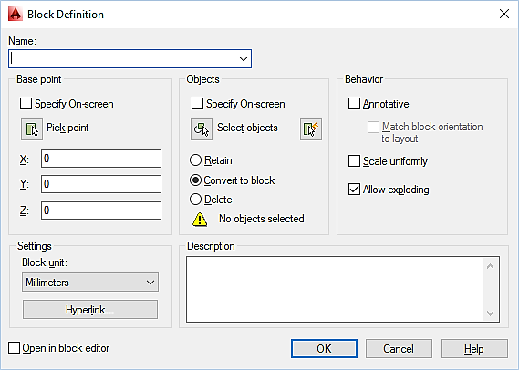 AutoCAD 2014 Kullanımı Block (Bloklama) Komutu BLOK OLUŞTURMA Block (Blok) komutu nesne yada nesnelerin tek bir çizim öğesi gibi kabul edilerek kullanılmasına yarayan komuttur.