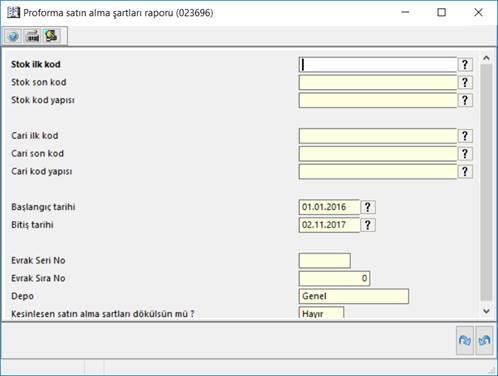 akış parametreleri (091400) - Genel parametreler 74 - Proforma satın alma şartı kesinleştirilmişse proforma satın alma şartında düzeltme yapılamasın parametresi eklenmiştir.