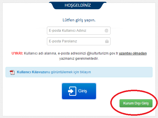 1. Kurum Personeli Dışı Kullanıcılar İçin Giriş Sınav başvuru sistemine giriş yapmak için, internet tarayıcılarından http://sbs.kulturturizm.gov.tr adresine girmelisiniz.