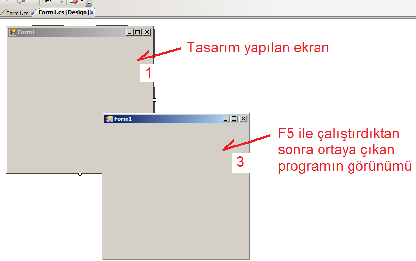 Örneğin Form nesnesinin zemin rengini farklı bir renkte yapmak istiyoruz. Bunu nereden ayarlayabiliriz. Sağ taraftaki Properties penceresinden bu Bunu BackColor (arka renk) kısmında değiştirebiliriz.