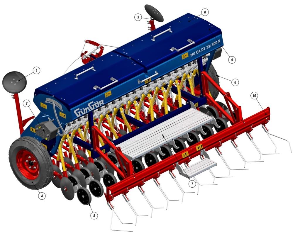 İndirmek için, bağlantısı ayrılmış hassas sıraya ekim makinesi PMK 4 yı üç noktayla yeterli boyutlara sahip bir traktör veya forklift ile alabilirsiniz.