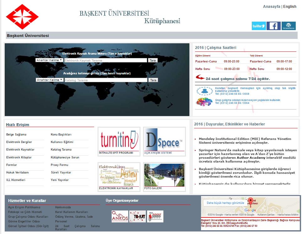 Bu web sitesi aracılığı ile elektronik dergi, kitap, kaynak taraması yapılabileceği gibi Başkent Üniversitesi