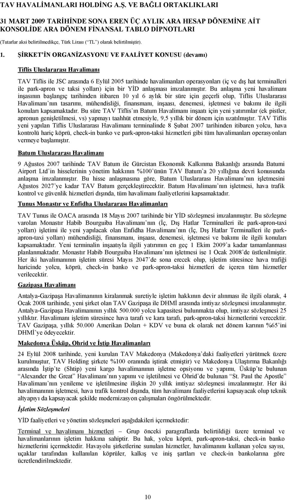 Bu anlaşma yeni havalimanı inşasının başlangıç tarihinden itibaren 10 yıl 6 aylık bir süre için geçerli olup, Tiflis Uluslararası Havalimanı nın tasarımı, mühendisliği, finansmanı, inşaası, denemesi,