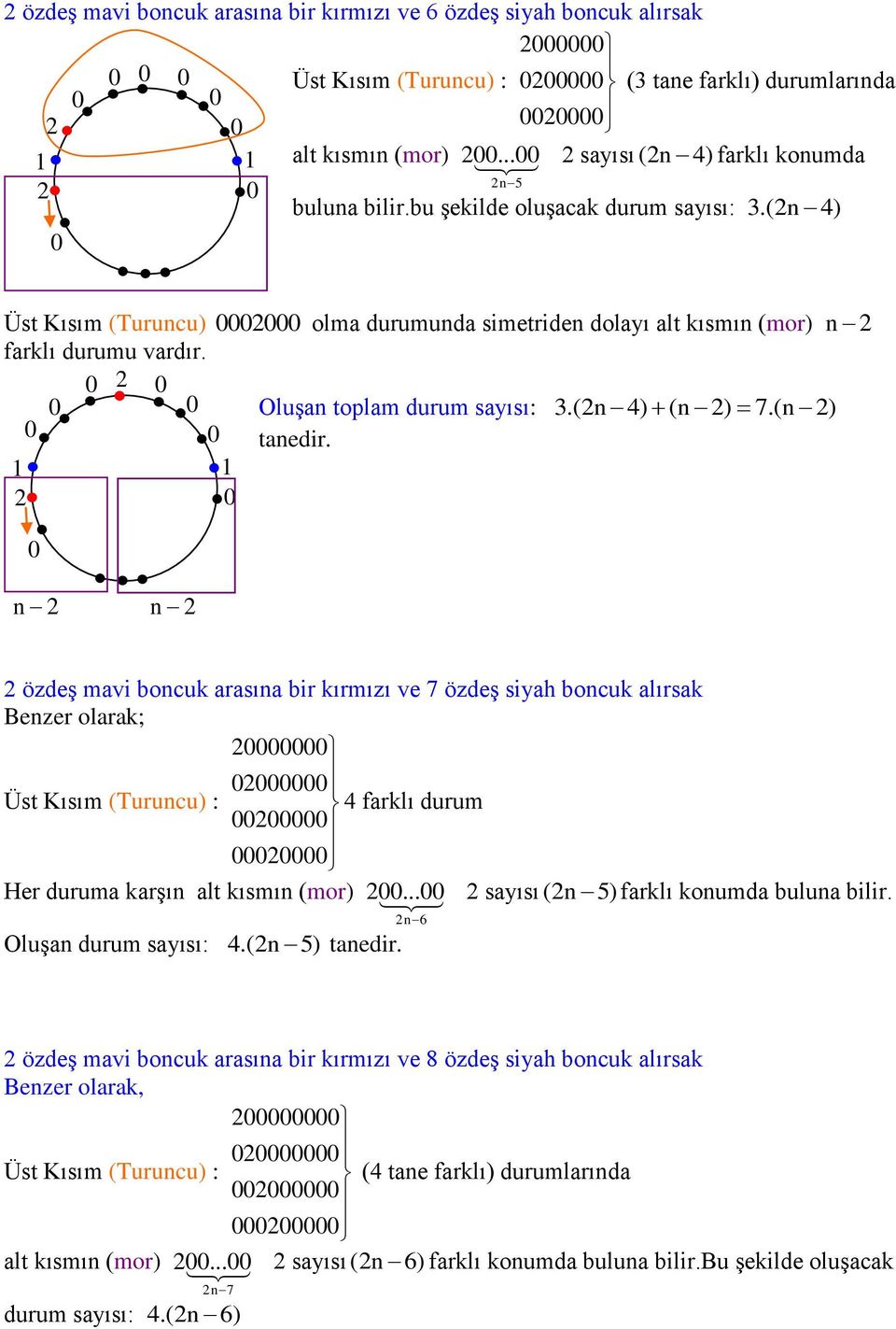 özdeş mavi bocu arasıa bir ırmızı ve 7 özdeş siyah bocu alırsa Bezer olara; Üst Kısım (Turucu) : farlı durum Her duruma arşı alt ısmı (mor)... sayısı ( 5) farlı oumda bulua bilir.