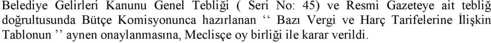 hazırlanan Bazı Vergi ve Harç Tarifelerine İlişkin