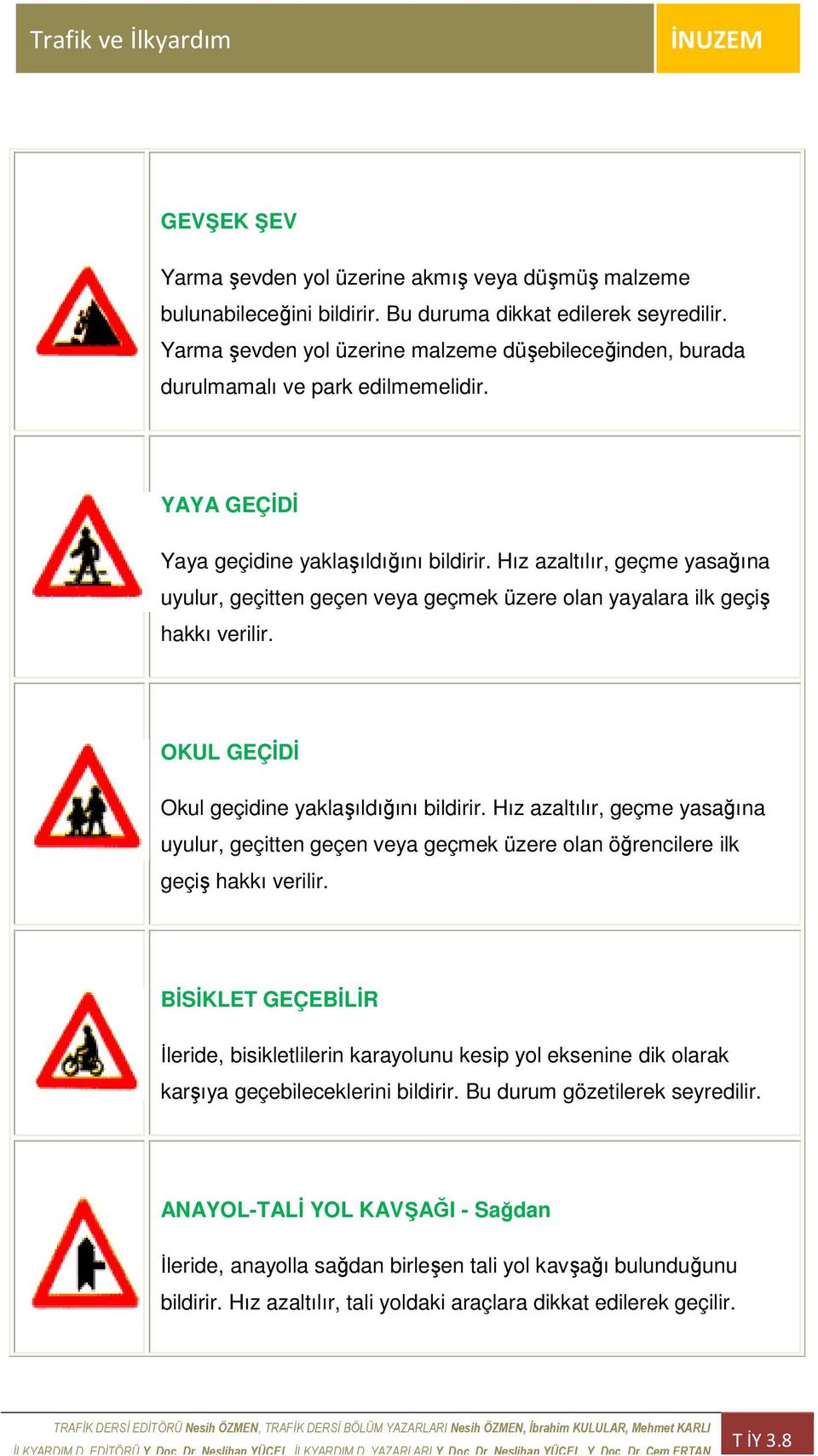 Hız azaltılır, geçme yasağına uyulur, geçitten geçen veya geçmek üzere olan yayalara ilk geçiş hakkı verilir. OKUL GEÇĐDĐ Okul geçidine yaklaşıldığını bildirir.