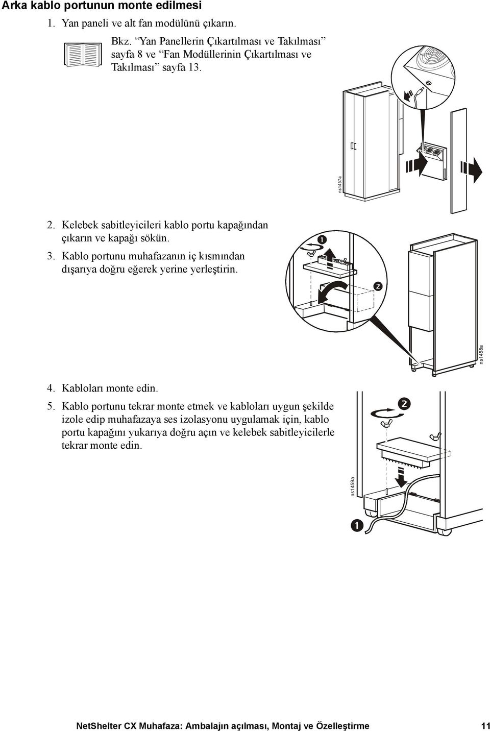 Kelebek sabitleyicileri kablo portu kapağından çıkarın ve kapağı sökün. 3.