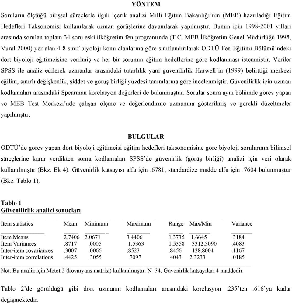 MEB İlköğretim Genel Müdürlüğü 1995, Vural 2000) yer alan 4-8 sınıf biyoloji konu alanlarına göre sınıflandırılarak ODTÜ Fen Eğitimi Bölümü ndeki dört biyoloji eğitimcisine verilmiş ve her bir