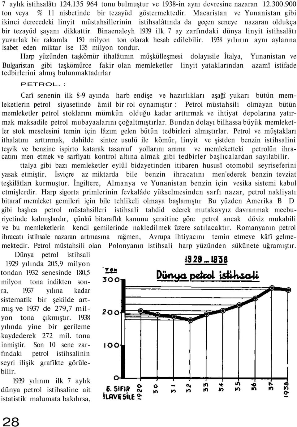 Binaenaleyh 1939 ilk 7 ay zarfındaki dünya linyit istihsalâtı yuvarlak bir rakamla 150 milyon ton olarak hesab edilebilir. 1938 yılının aynı aylarına isabet eden miktar ise 135 milyon tondur.