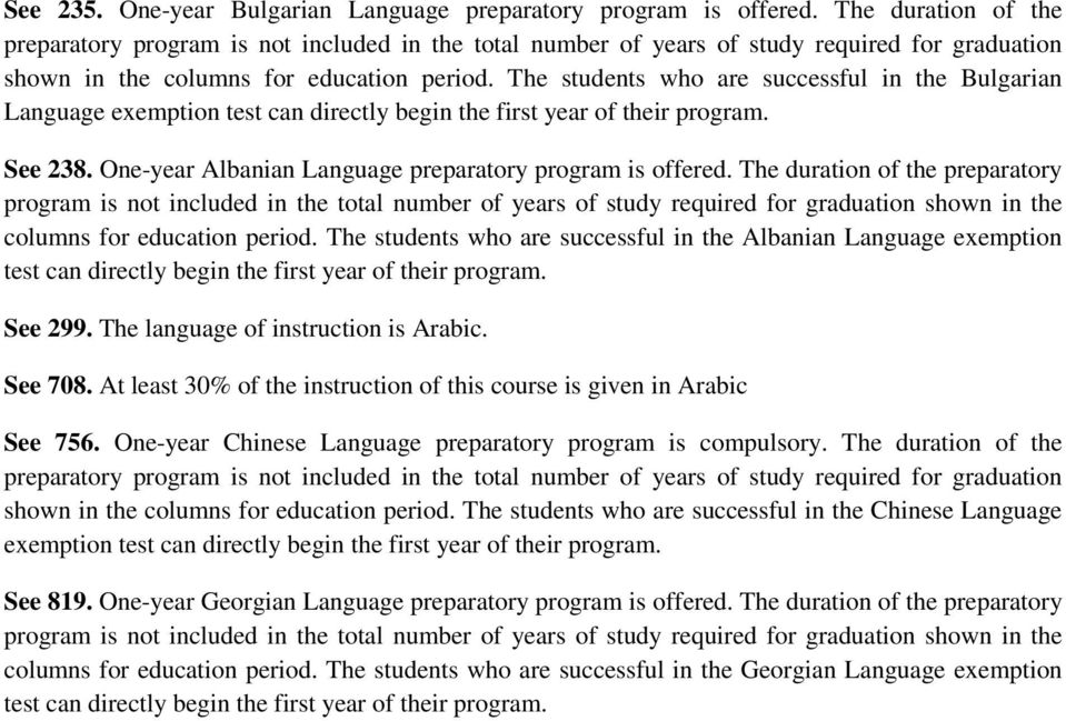 The students who are successful in the Albanian Language exemption See 299. The language of instruction is Arabic. See 708. At least 30% of the instruction of this course is given in Arabic See 756.