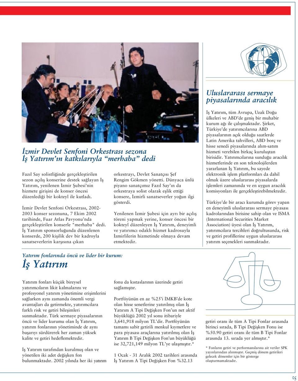 zmir Devlet Senfoni Orkestras, 2002-2003 konser sezonuna, 7 Ekim 2002 tarihinde, Fuar Atlas Pavyonu nda gerçeklefltirilen konserle "merhaba" dedi.