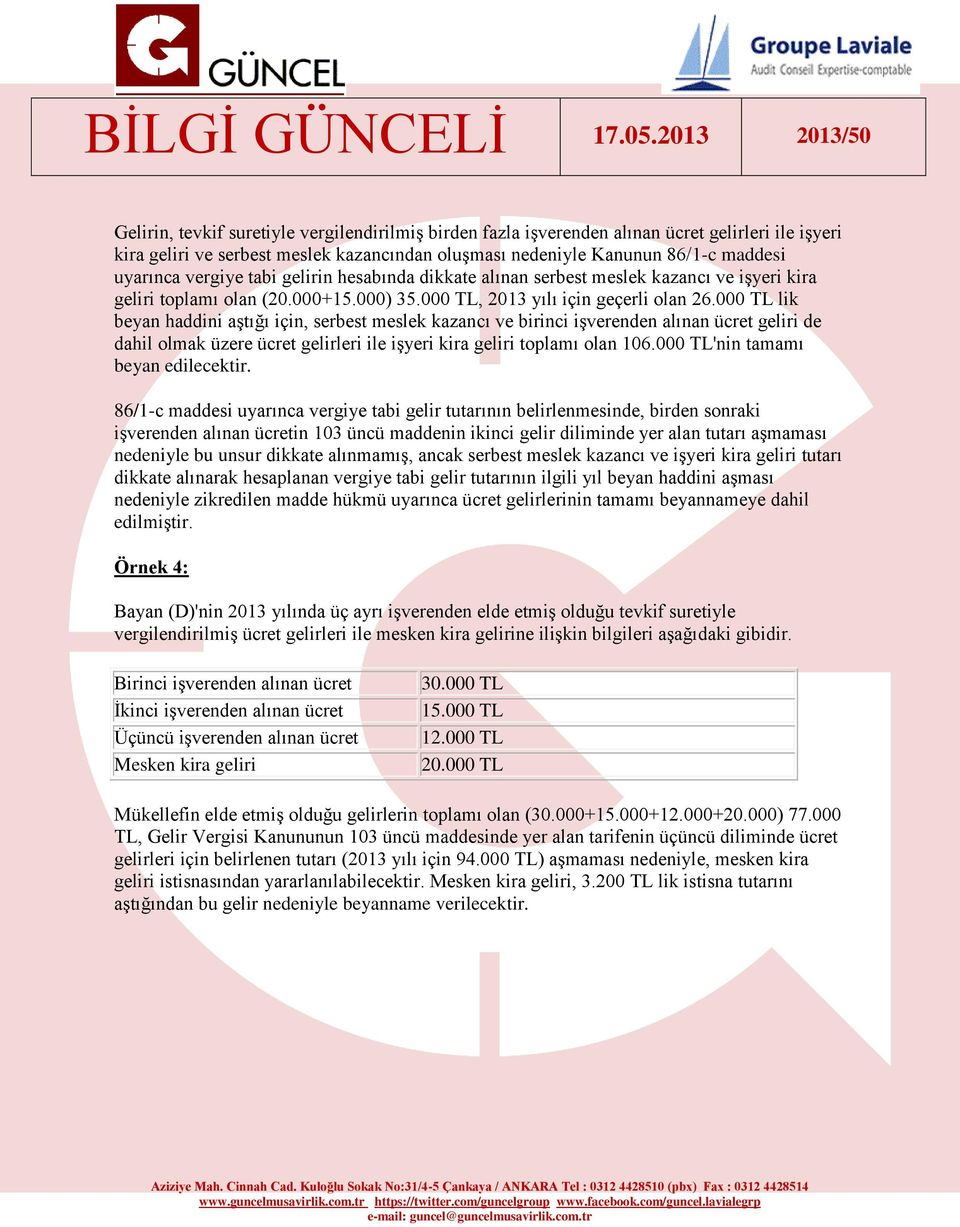 000 TL lik beyan haddini aştığı için, serbest meslek kazancı ve birinci işverenden alınan ücret geliri de dahil olmak üzere ücret gelirleri ile işyeri kira geliri toplamı olan 106.