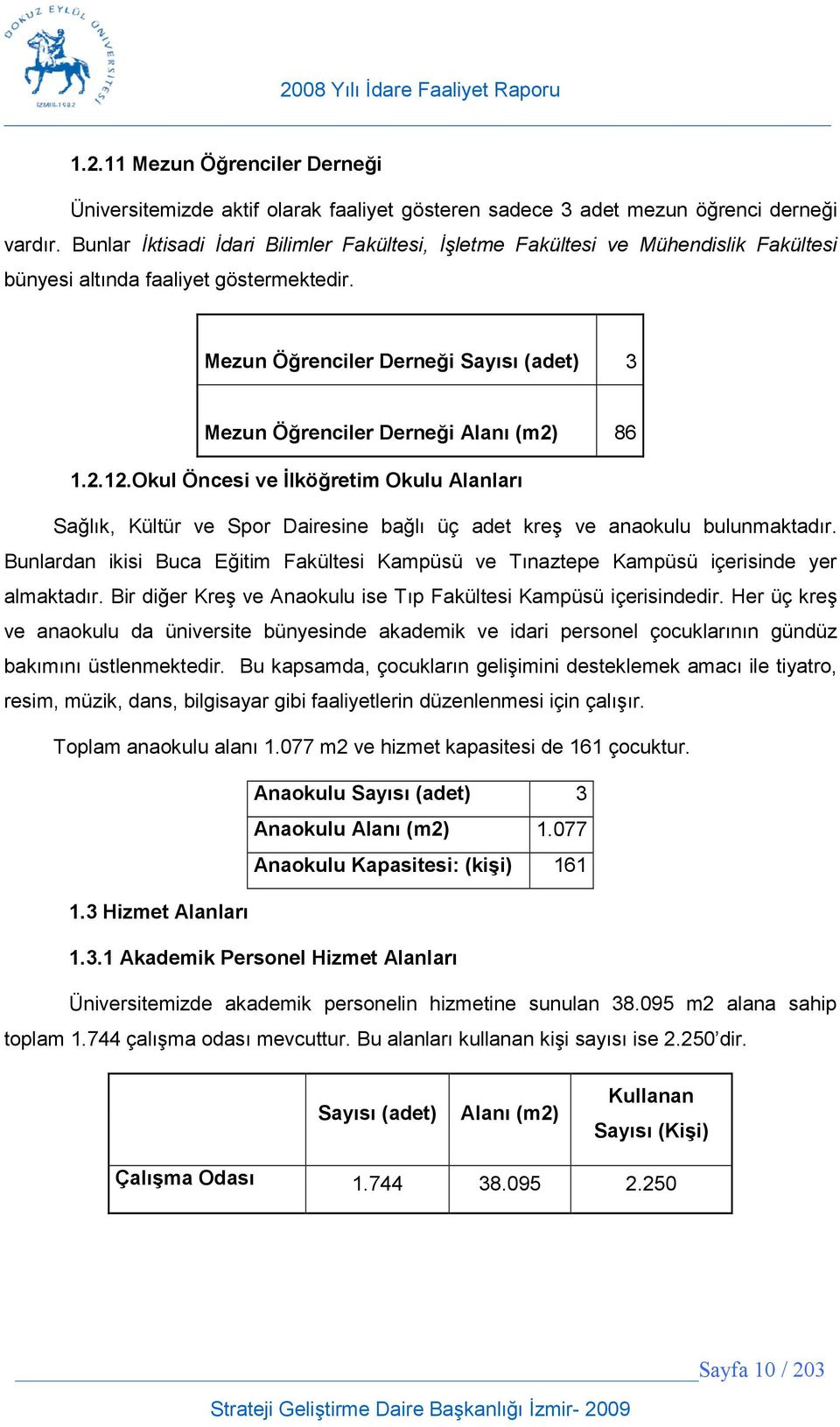 Mezun Ö%renciler Derne%i Say-s- (adet) 3 Mezun Ö%renciler Derne%i Alan- (m2) 86 1.2.12.Okul Öncesi ve lkö%retim Okulu Alanlar- Salk, Kültür ve Spor Dairesine bal üç adet kre ve anaokulu bulunmaktadr.