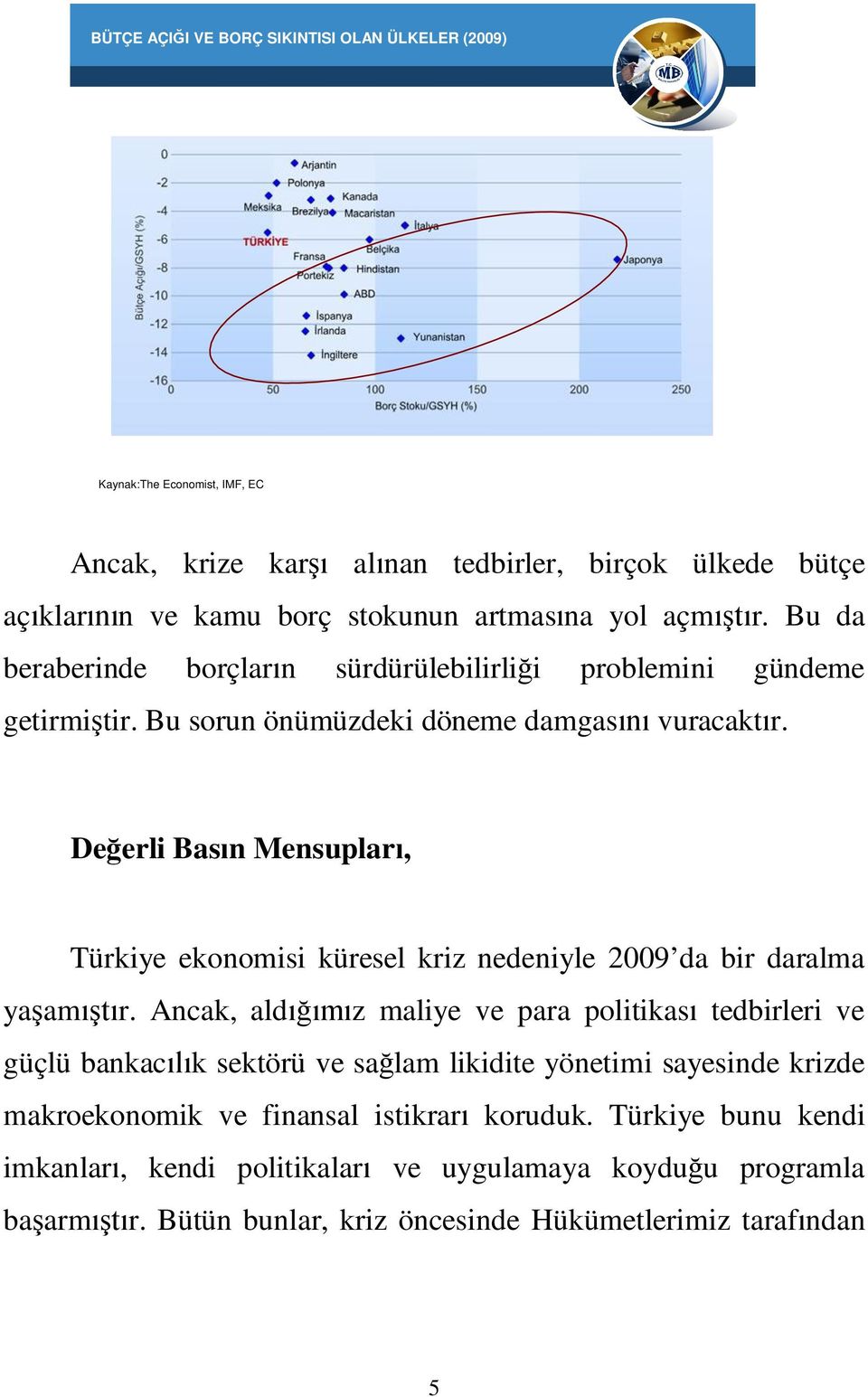 De erli Bas n Mensuplar, Türkiye ekonomisi küresel kriz nedeniyle 2009 da bir daralma ya am r.