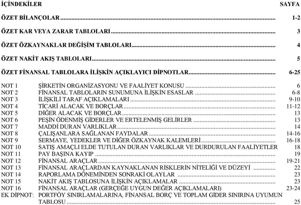 .. 11-12 NOT 5 DİĞER ALACAK VE BORÇLAR... 13 NOT 6 PEŞİN ÖDENMİŞ GİDERLER VE ERTELENMİŞ GELİRLER... 13 NOT 7 MADDİ DURAN VARLIKLAR... 14 NOT 8 ÇALIŞANLARA SAĞLANAN FAYDALAR.